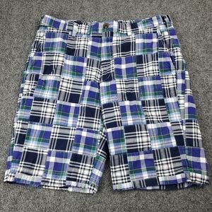 Brooks Brothers Madras Plaid Patchwork Shorts Mens 36 Bermuda Chino Preppy Blue